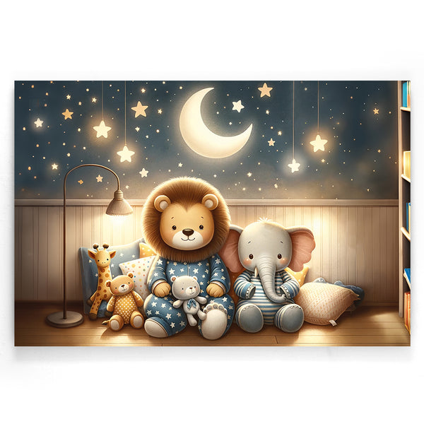 Bedtijd met leeuw en olifant Walljar Kinderposter