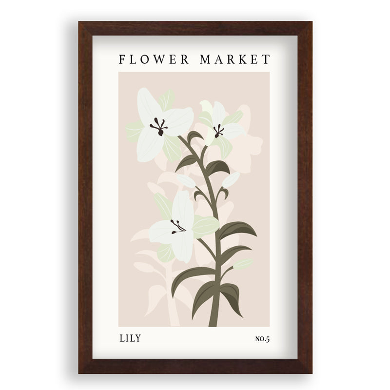 Flower Market Lily NO.5 | Walnoot Eikenhouten Lijst | Poster