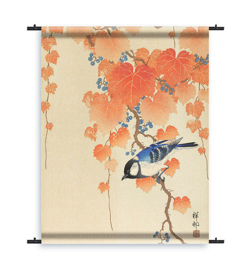 Wandkleed - Ohara Koson - Great Tit On Paulownia Branch