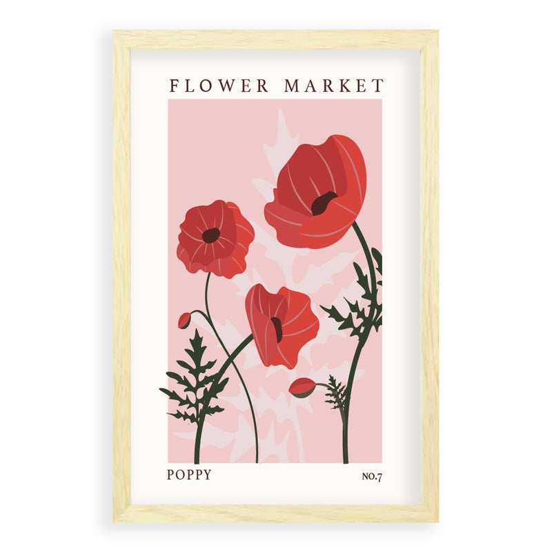 Flower Market Poppy NO.7 | Blank Eikenhouten Lijst | Poster