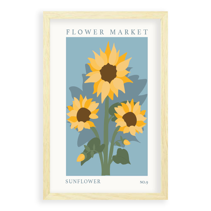 Flower Market Sunflower NO.9 | Blank Eikenhouten Lijst | Poster