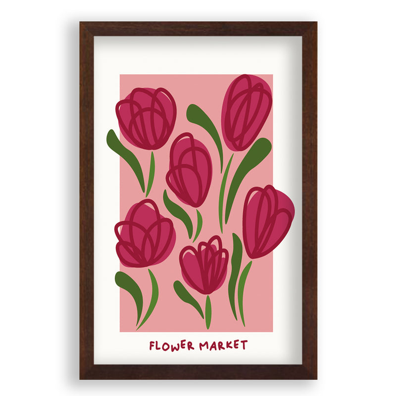 Flower Markt Tullips | Walnoot Eikenhouten Lijst | Poster | Walljar.com