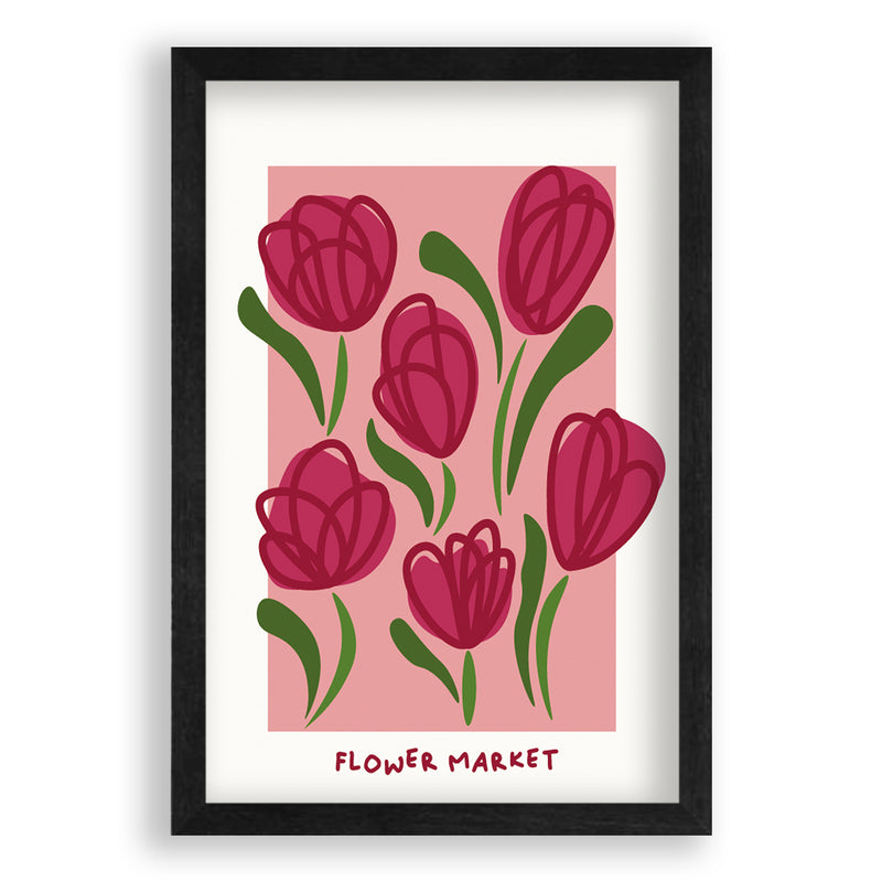 Flower Markt Tullips | Eikenhouten Zwart Lijst | Walljar.com