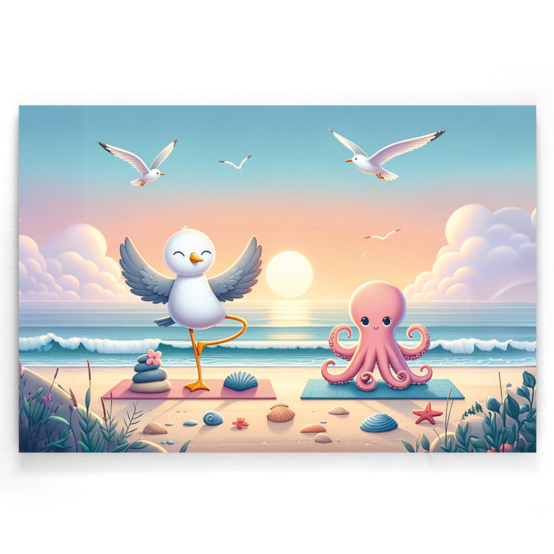 Yoga tijd met Meeuw en Octo Walljar Kinderposter