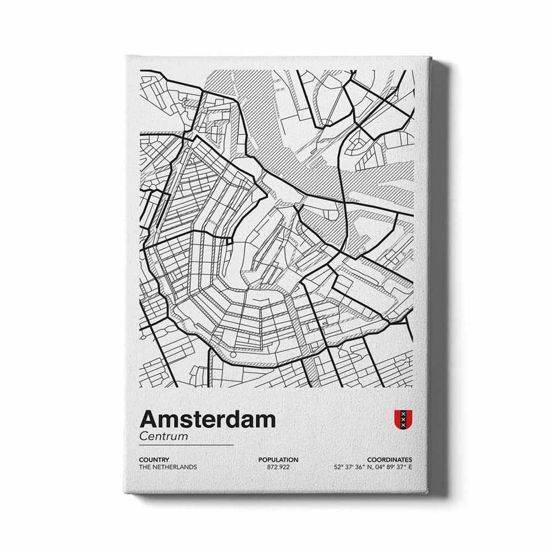 Stadskaart Amsterdam Centrum II canvas